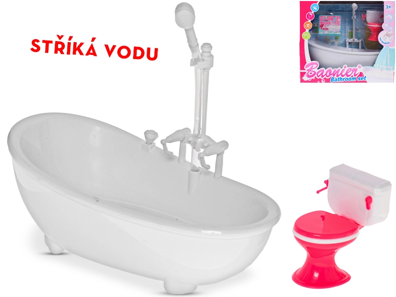 Levně Vana pro panenky se stříkáním vody 21 cm s toaletou