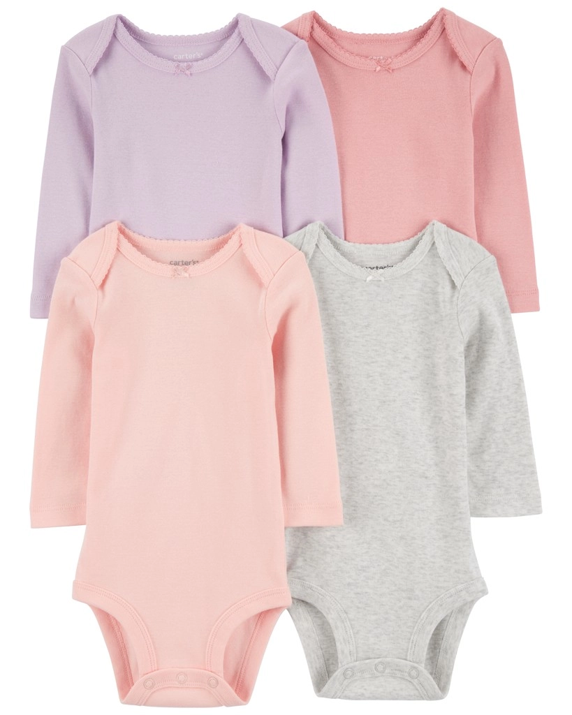 Levně CARTER'S Body dlouhý rukáv Purple Grey Pink holka 4ks