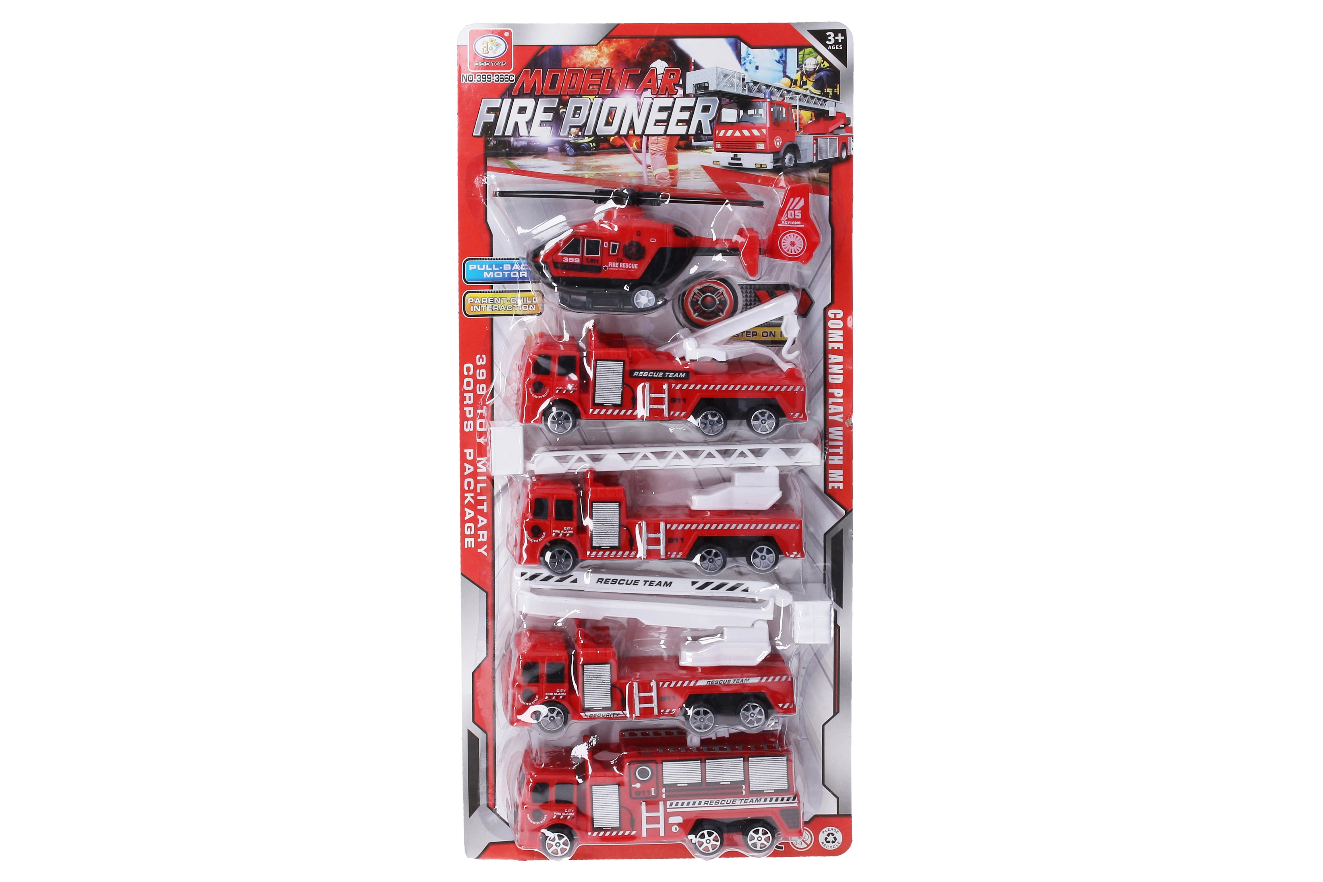 Levně Wiky Vehicles Hasičský set auto na zpětné natažení 17 cm 5 ks