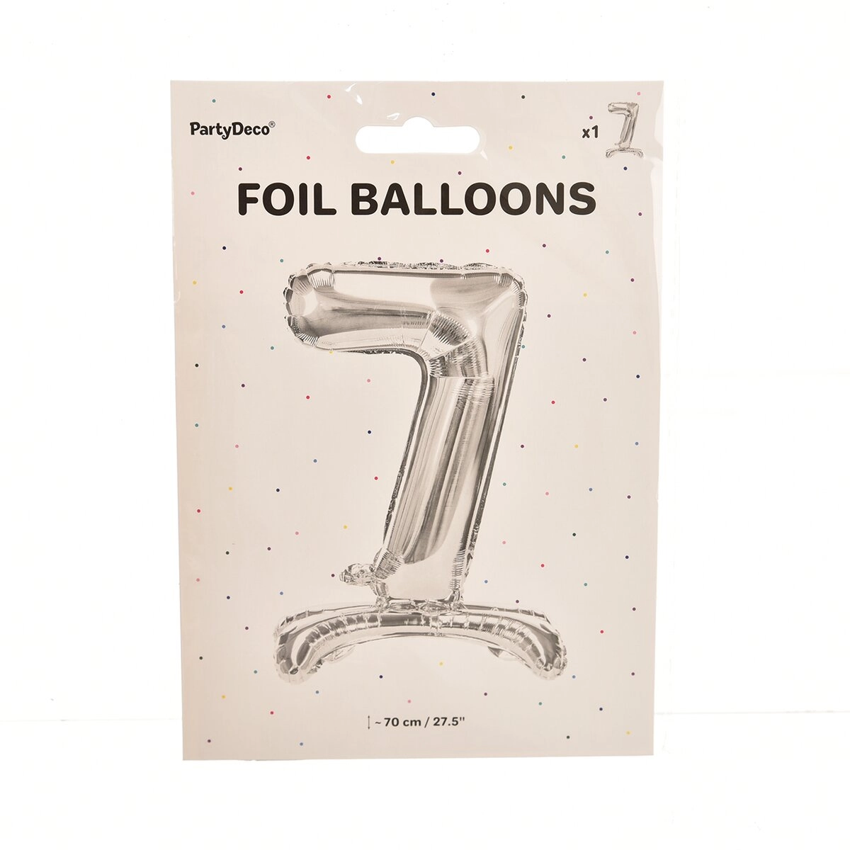Stříbrný stojící fóliový balónek číslo 7 (70 cm)