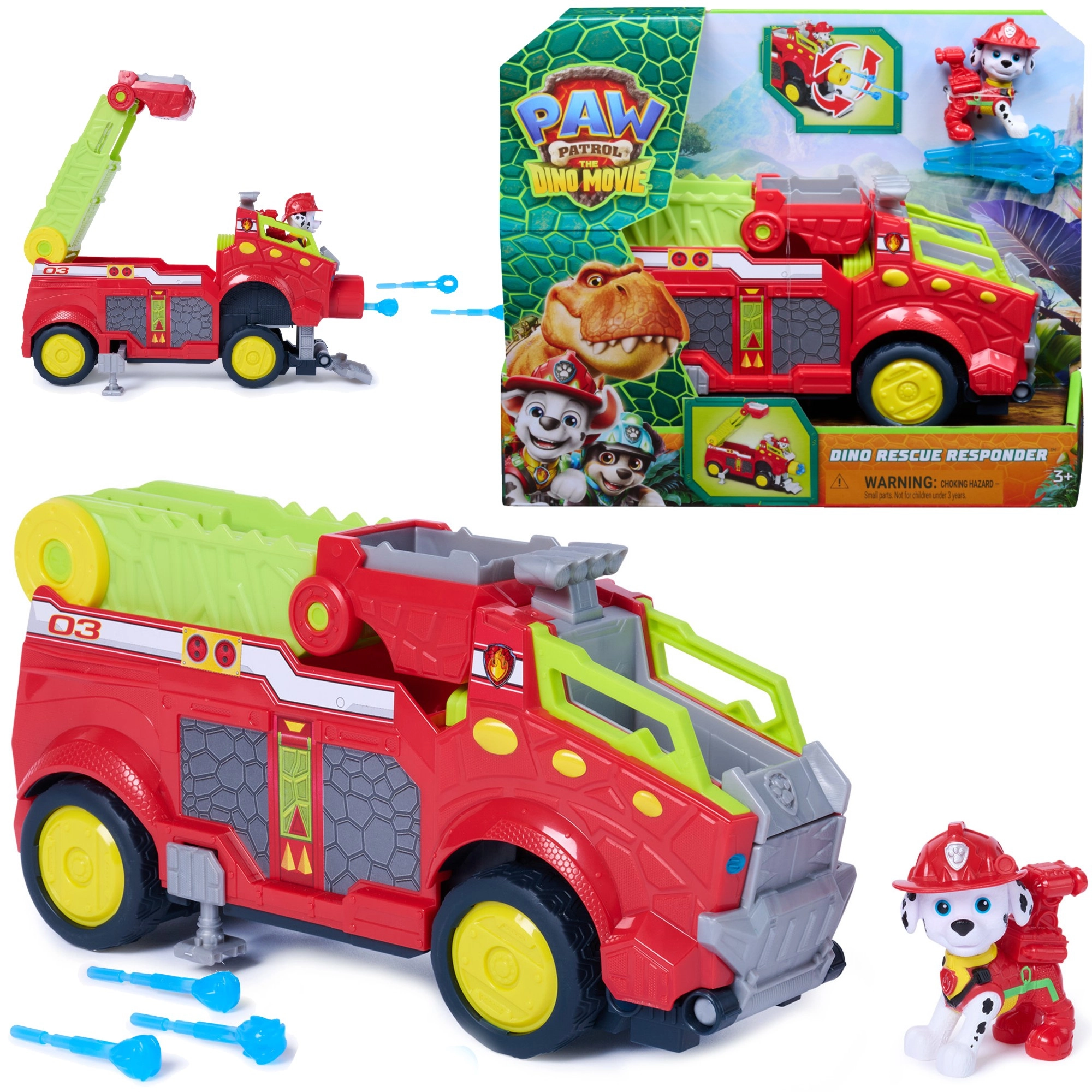 Psi Patrol Dino Rescue responder – hasičské vozidlo Marshalla s figurkou a střelami (25 cm)