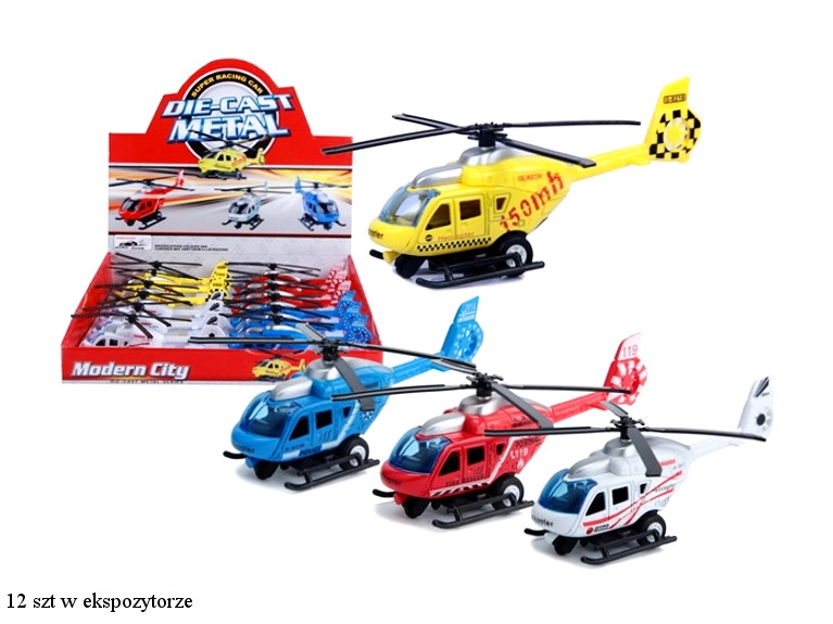 Kovová tahací helikoptéra s pohonem pull-back