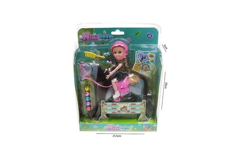 Lalka jezdkyně na koni 14 cm s doplňky