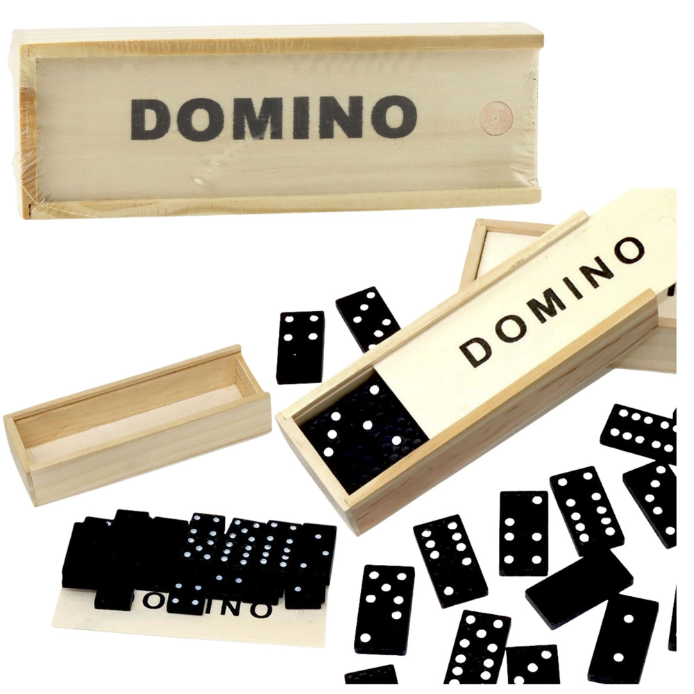 Dřevěné domino v krabičce, 32 černých dílků