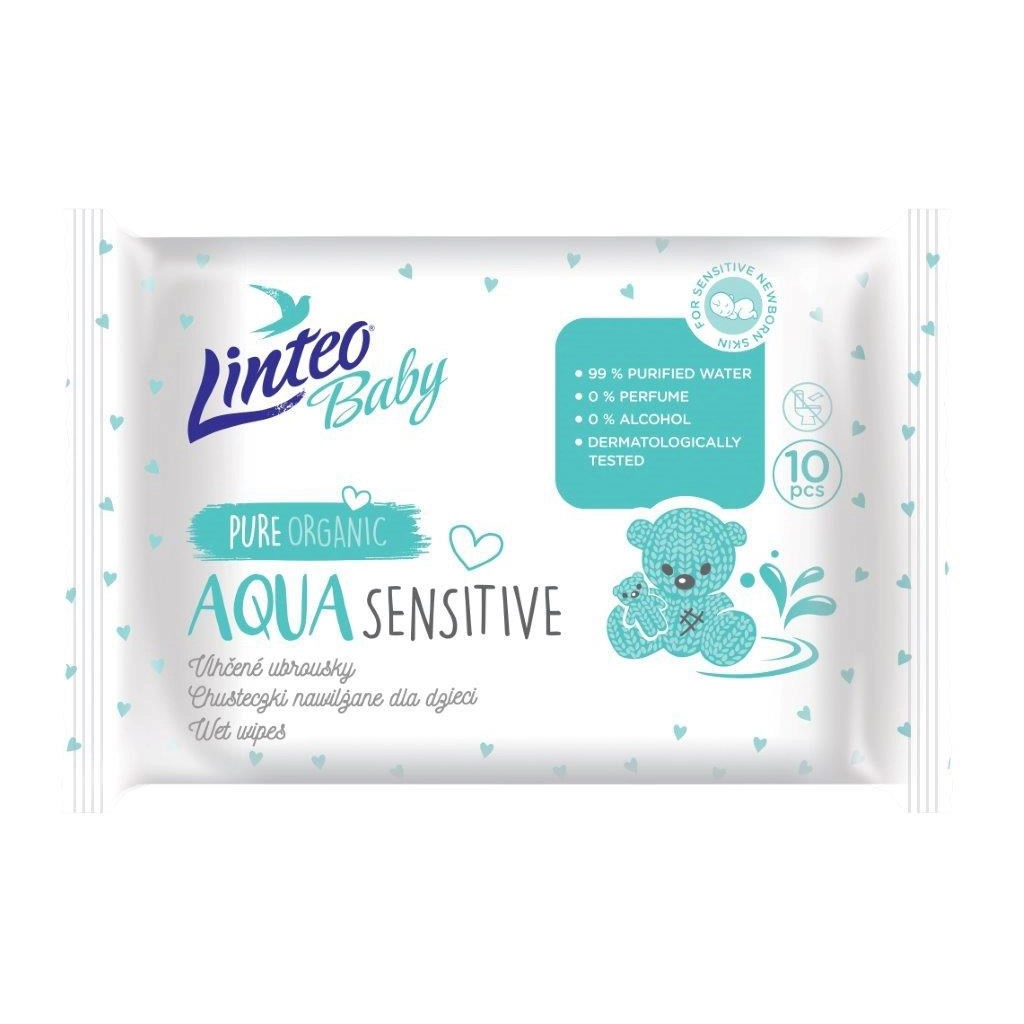 Linteo Baby Aqua Sensitive dětské jemné vlhčené ubrousky 10 ks