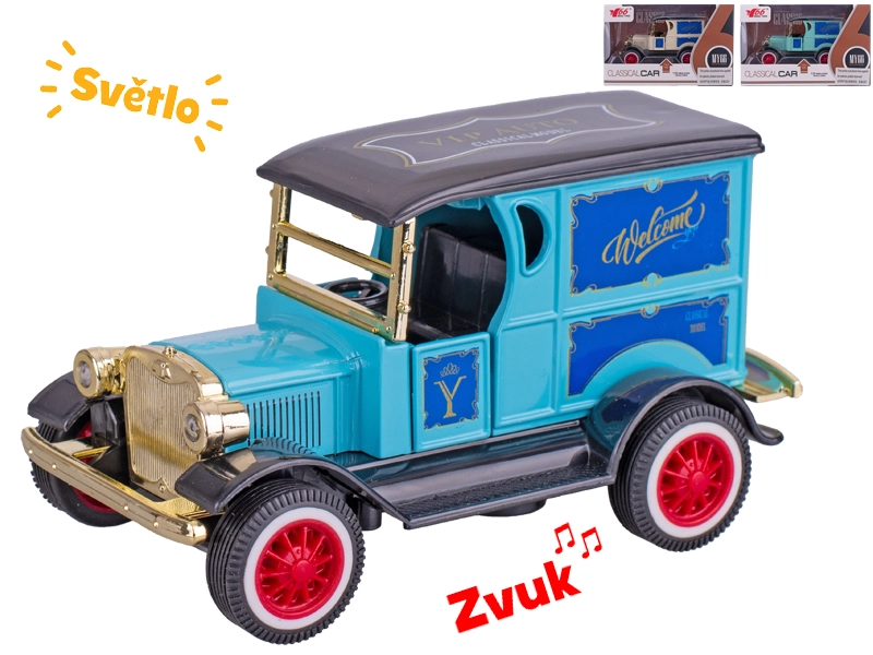 Auto old timer kovový model 11 cm se světly a zvuky