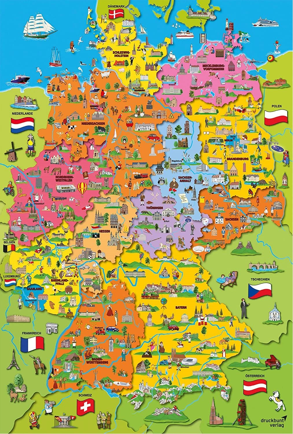 SCHMIDT Puzzle Kreslená mapa Německa 200 dílků