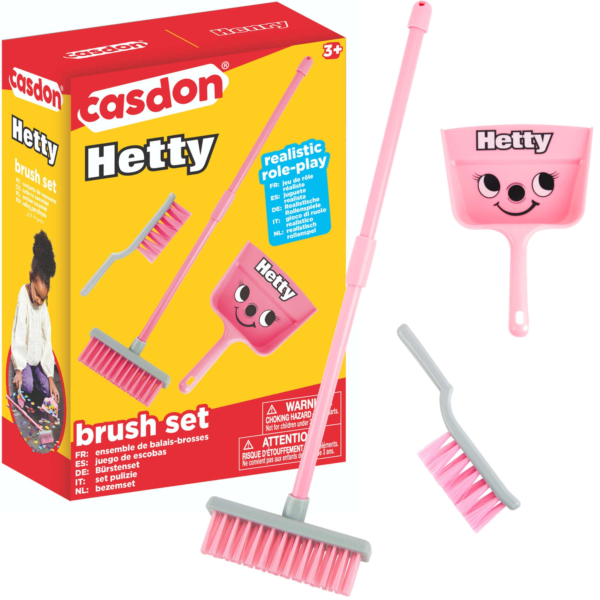 Dětská sada na úklid Hetty růžová – smetáček, lopatka a koště