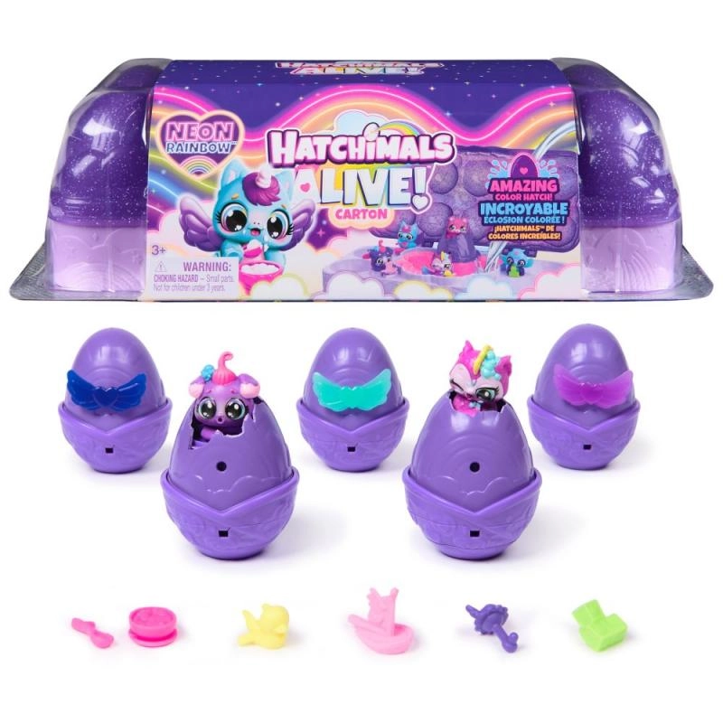 Hatchimals karton zvířátek neonová duha