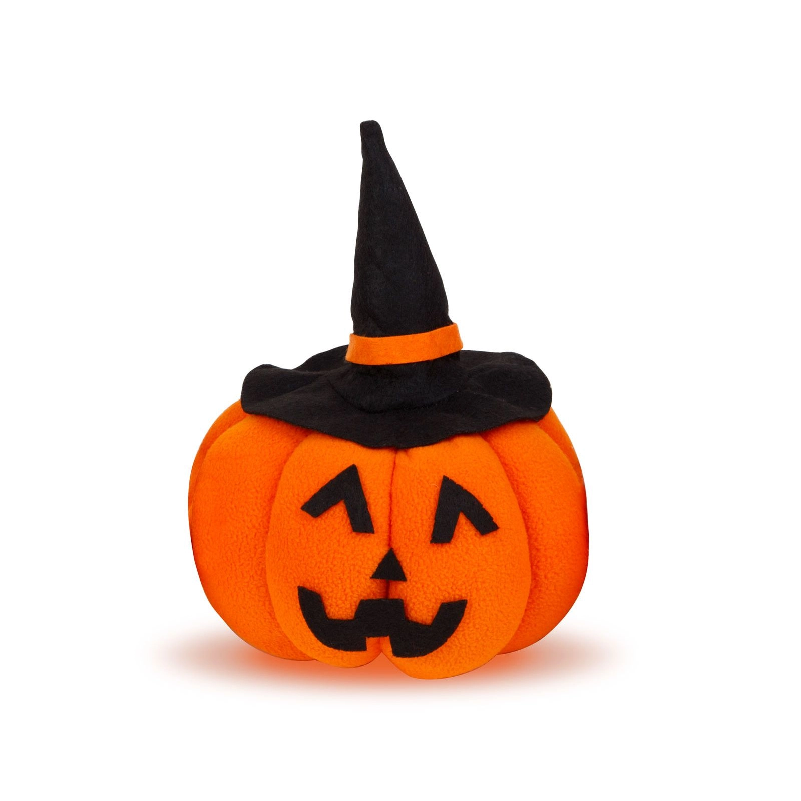 Halloweenská textilní dýňová dekorace s černým kloboukem