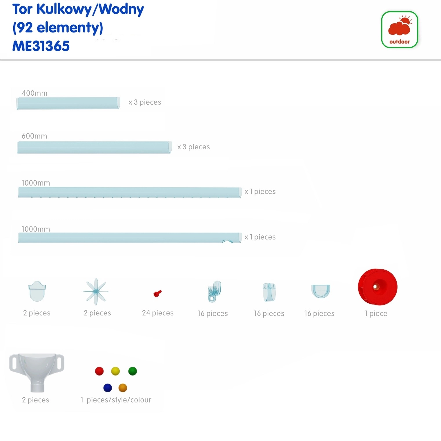 Masterkidz stavebnice vodního a kuličkového dráhového systému, 92 dílů