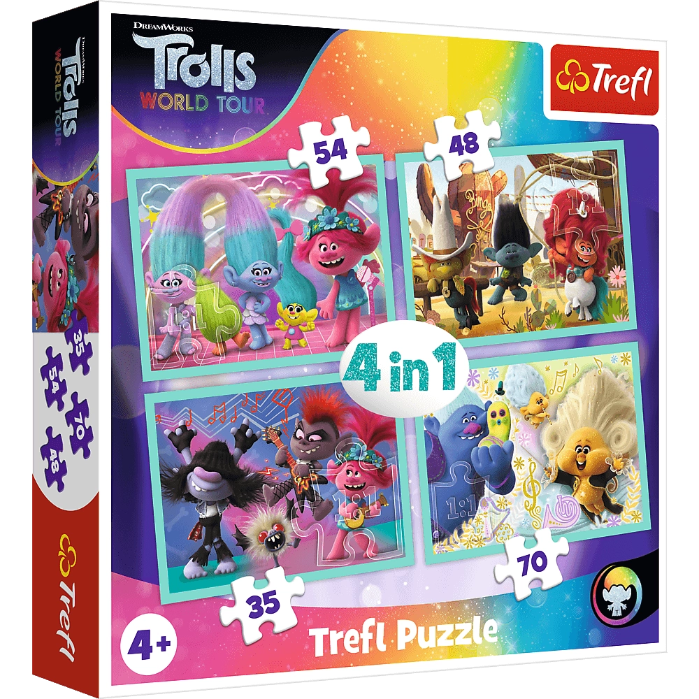 TREFL Puzzle Trollové 2: Světové turné 4v1 (35,48,54,70 dílků)
