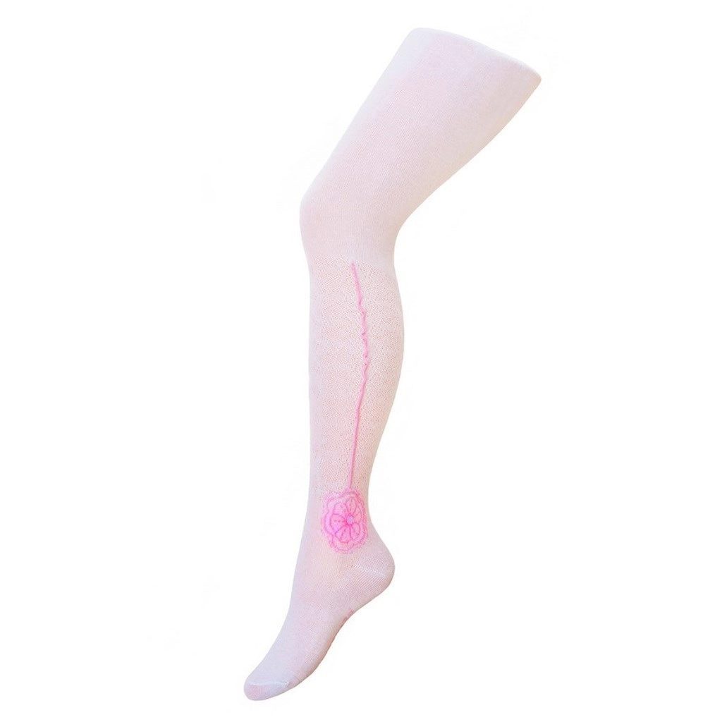 Dětské bavlněné žakárové punčocháče bílé s kytičkou