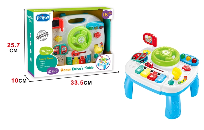 Dětský interaktivní volant se světlem a zvukem na stolku