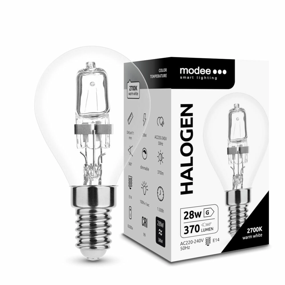 Modee halogenová žárovka Mini Globe G45 28 W E14, 370 lm, teplá bílá