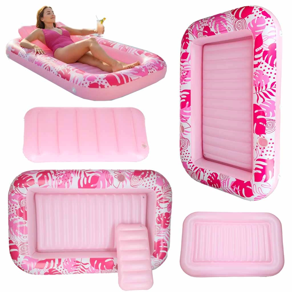 Nafukovací lehátko na vodu s polštářem, růžové