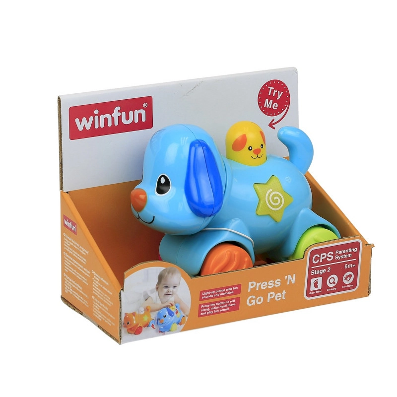 Levně Winfun Pejsek 16 cm po stlačení jezdící na baterie se světlem a zvukem