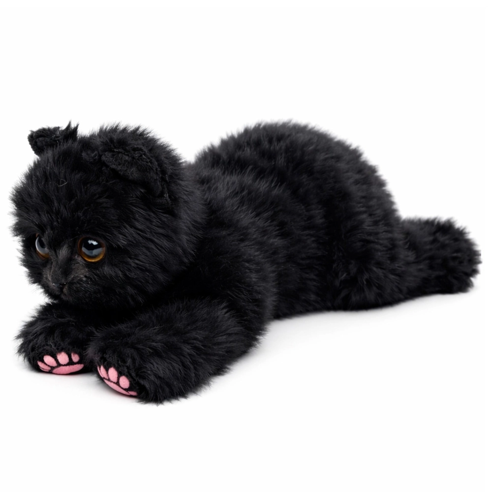 Plyšová kočka ležící černá 38 cm