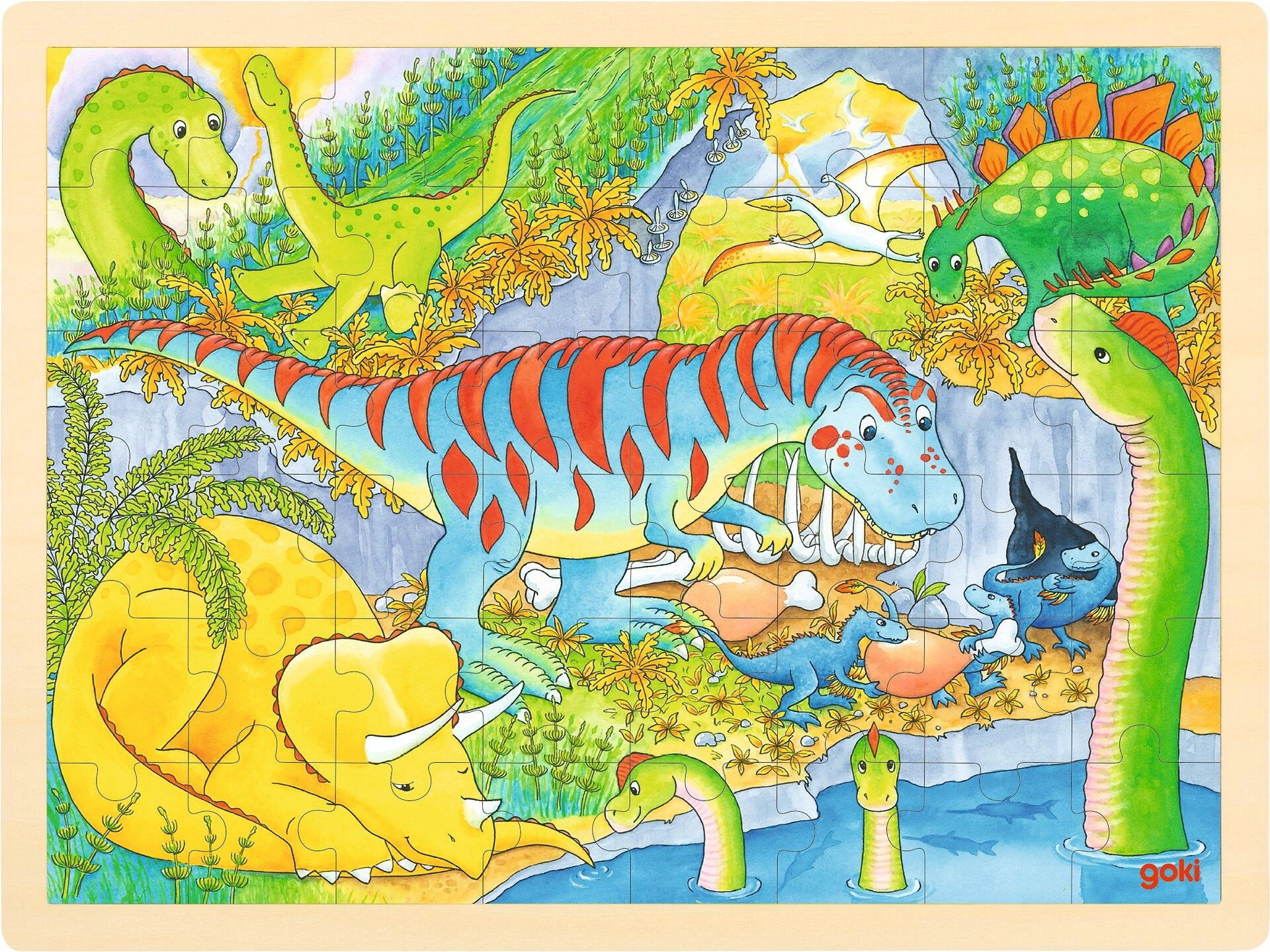 Puzzle na desce - Velké A3, Dinosauři, 48ks (Goki)
