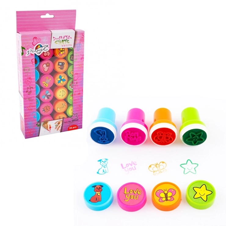 Sada ozdobných razítek pro děti, 26 motivů, 4 barvy