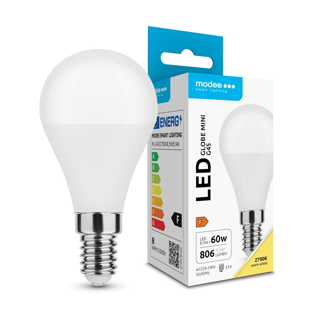 Modee LED žárovka Globe Mini G45 8,5 W E14, 806 lm, teplá bílá