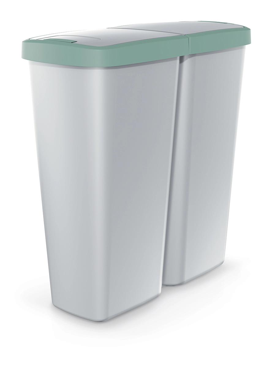 Prosperplast COMPACTA Q DUO popelavý se světle zelným víkem objem 50l
