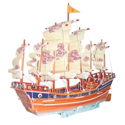 Levně Dřevěné 3D puzzle Barevná plachetnice