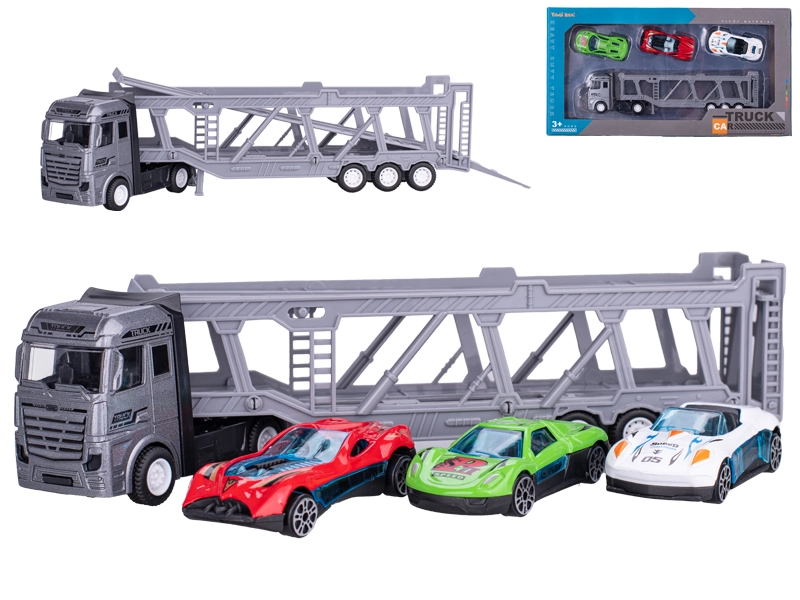 Kovový přepravník aut s 3 autíčky 22 cm