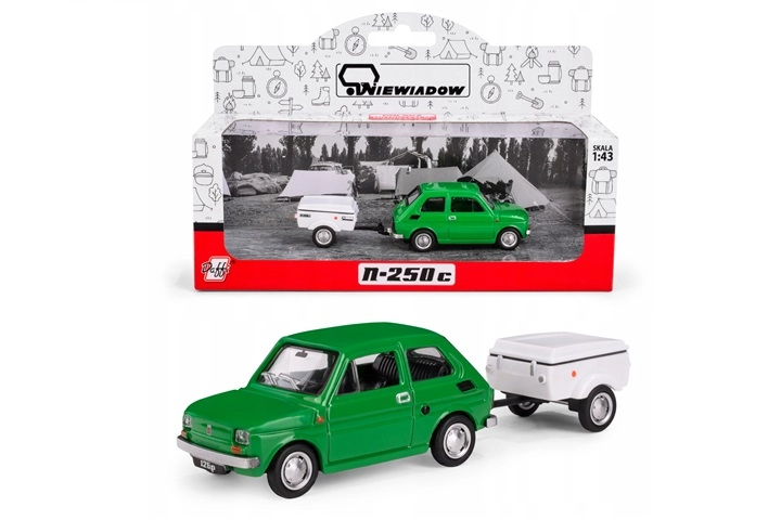 Fiat 126p se přívěsem Niewiadów N250C zelený (1:43)