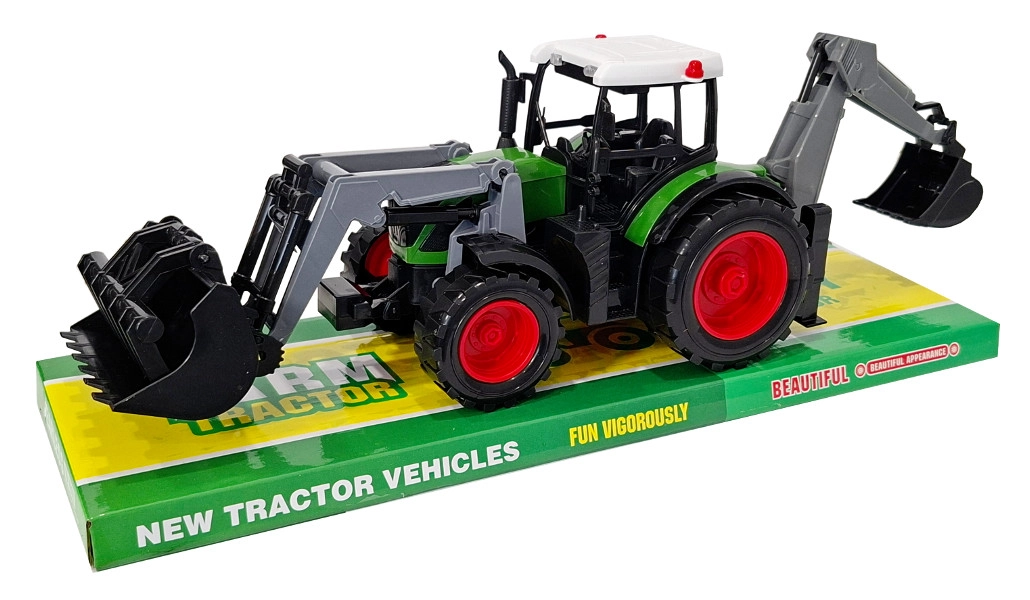 Stavební stroj – traktor s čelním nakladačem a zadním rypadlem