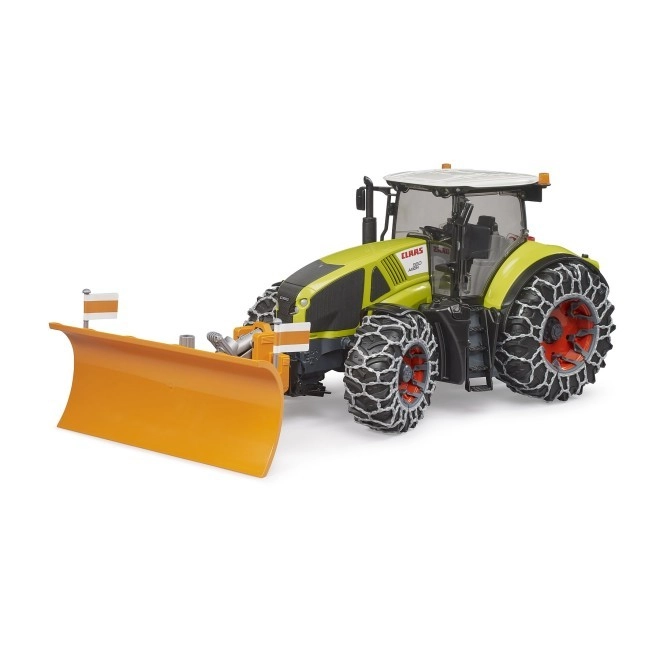 Bruder 03018 Claas Axion 950 se sněhovými řetězy a radlicí
