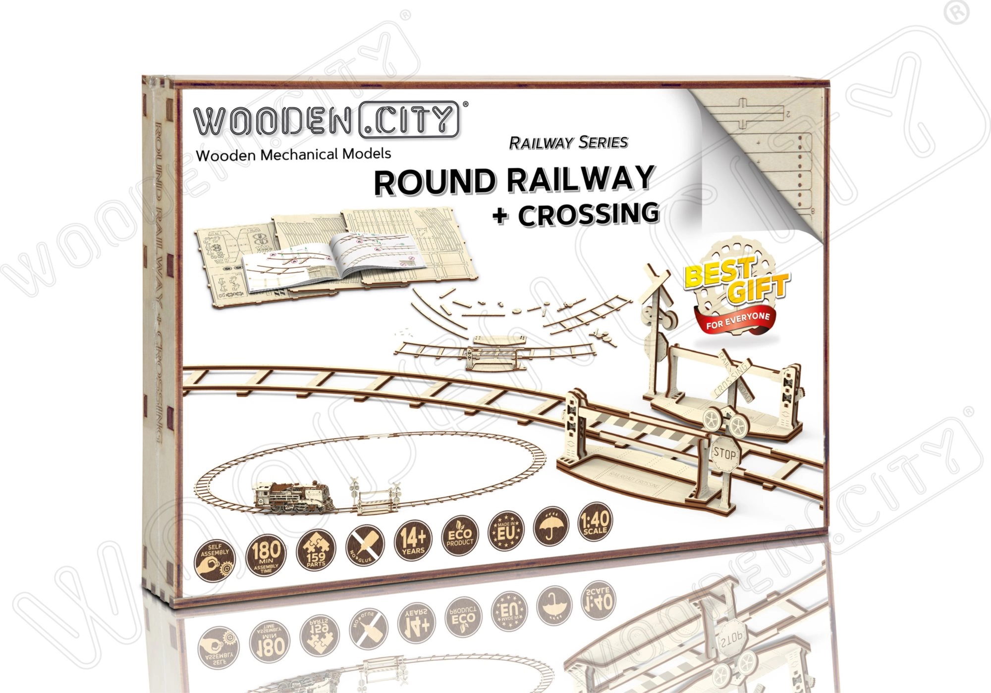WOODEN CITY 3D puzzle Kruhové koleje s přejezdem 159 dílů