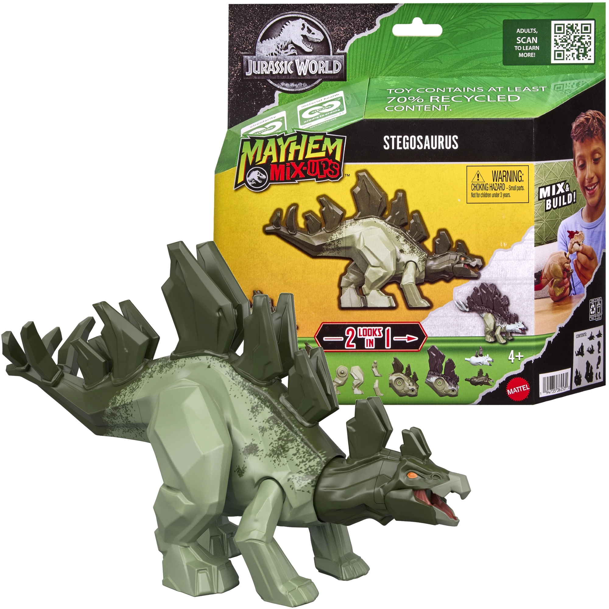 Mattel Jurassic World Mayhem Mix-Ups 2 v 1 stegosaurus – figurka dinosaura