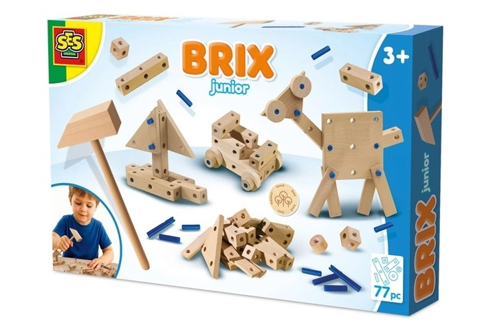 SES Brix junior dřevěná konstrukční stavebnice s kladívkem