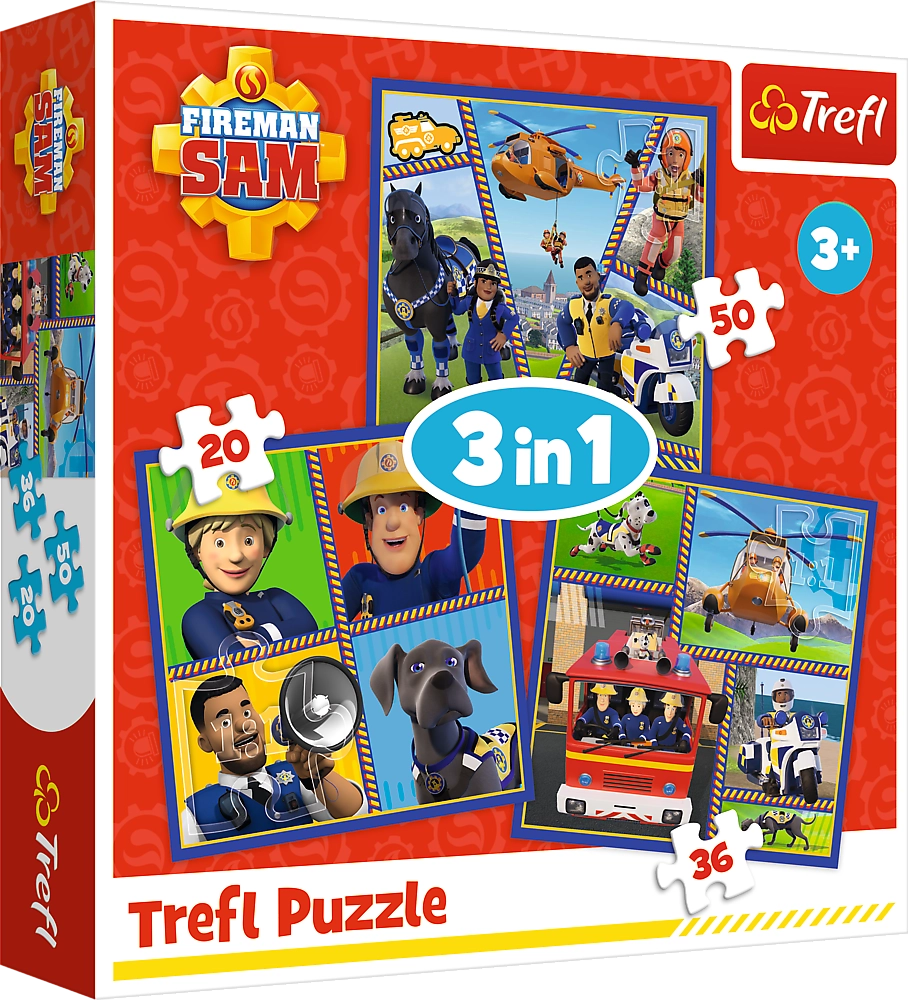 TREFL Puzzle Požárník Sam: Samův den 3v1 (20,36,50 dílků)