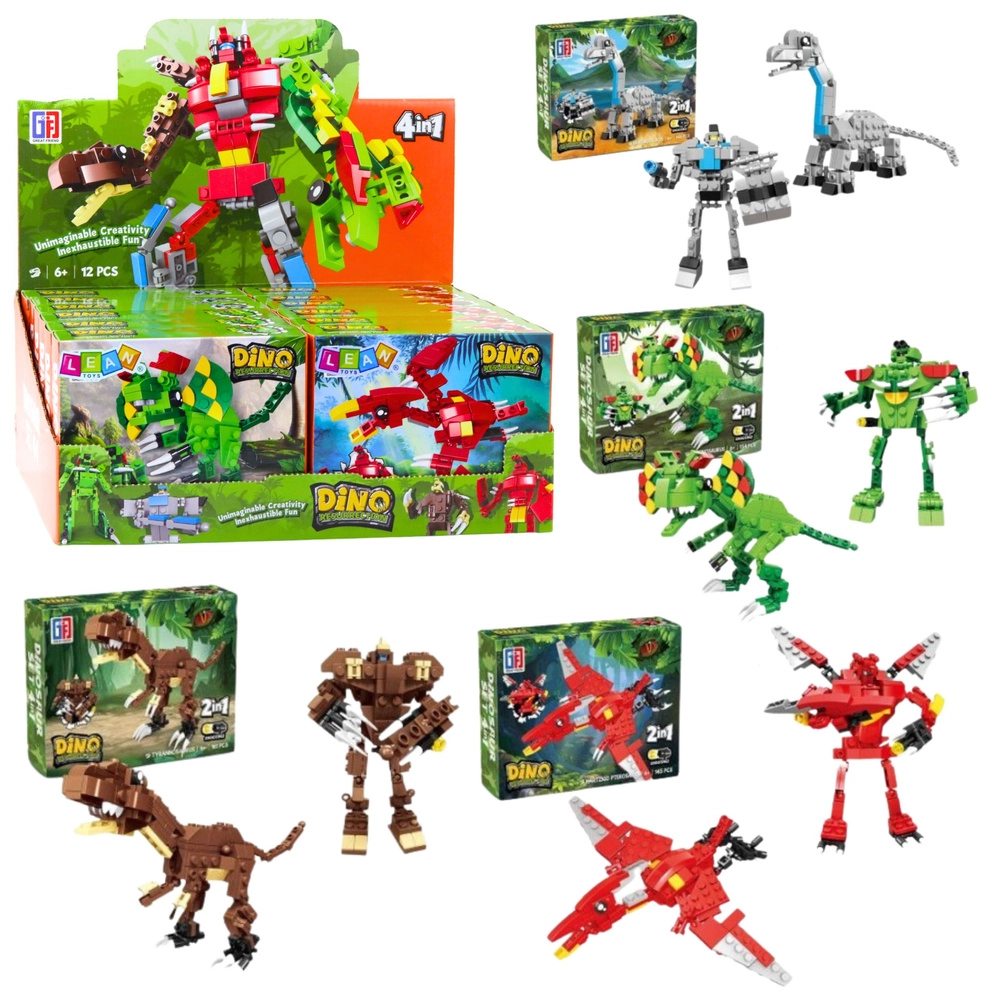 Stavebnice dinosaurus a robot 2v1, 50–70 dílků, mix modelů