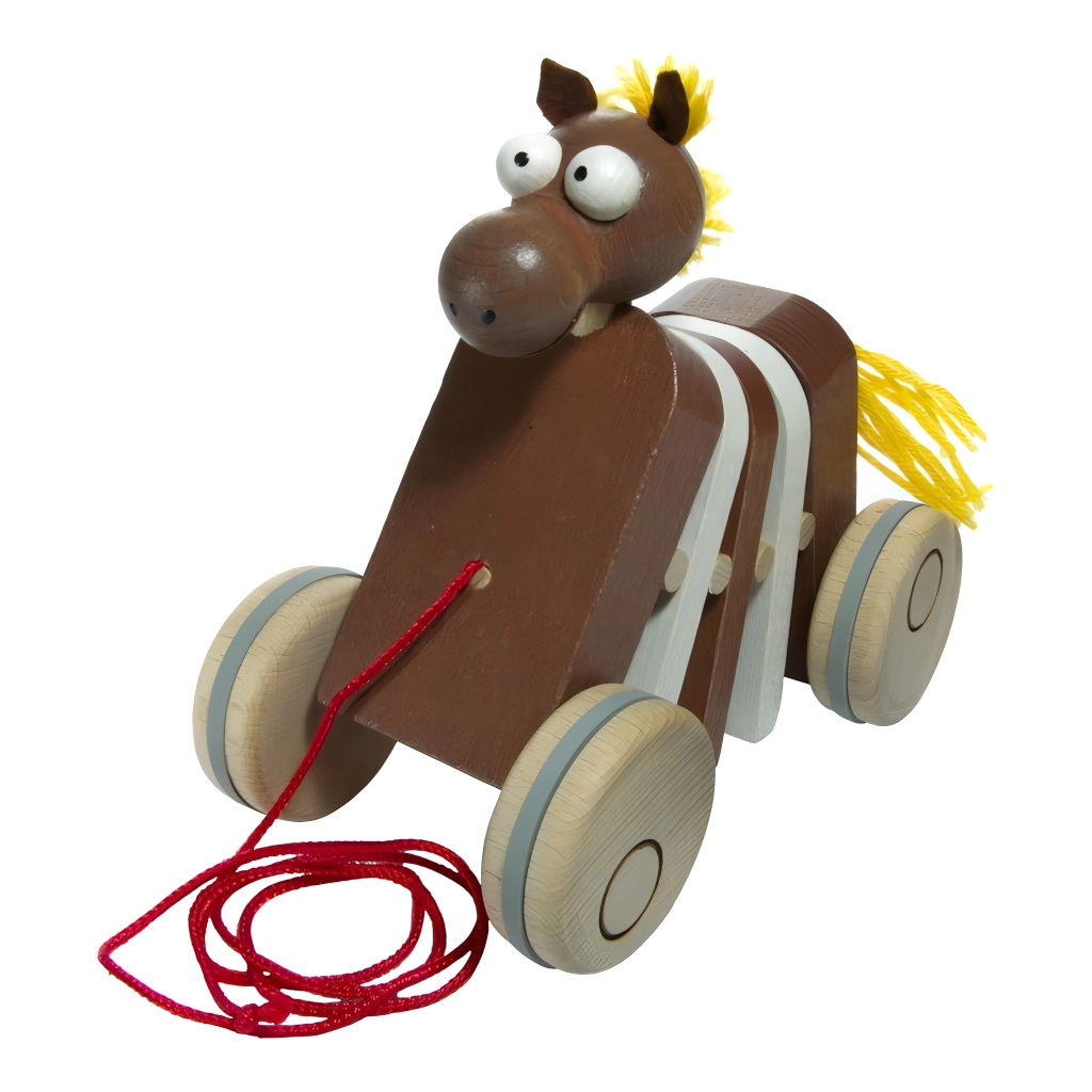 Levně Dřevěný tahací koník klapací