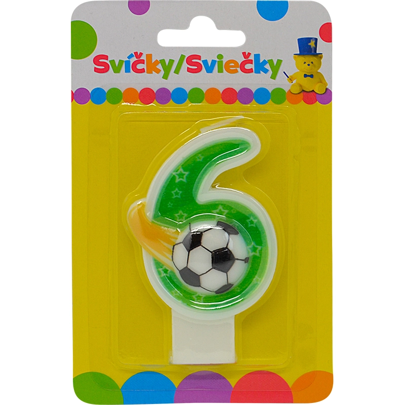 Narozeninová svíčka číslo 6 s míčem – pastelová