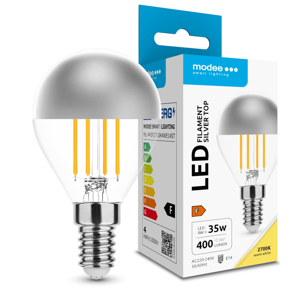 Levně Modee LED žárovka Filament Globe Mini P45 Silver Top 4 W E14, 400 lm, teplá bílá