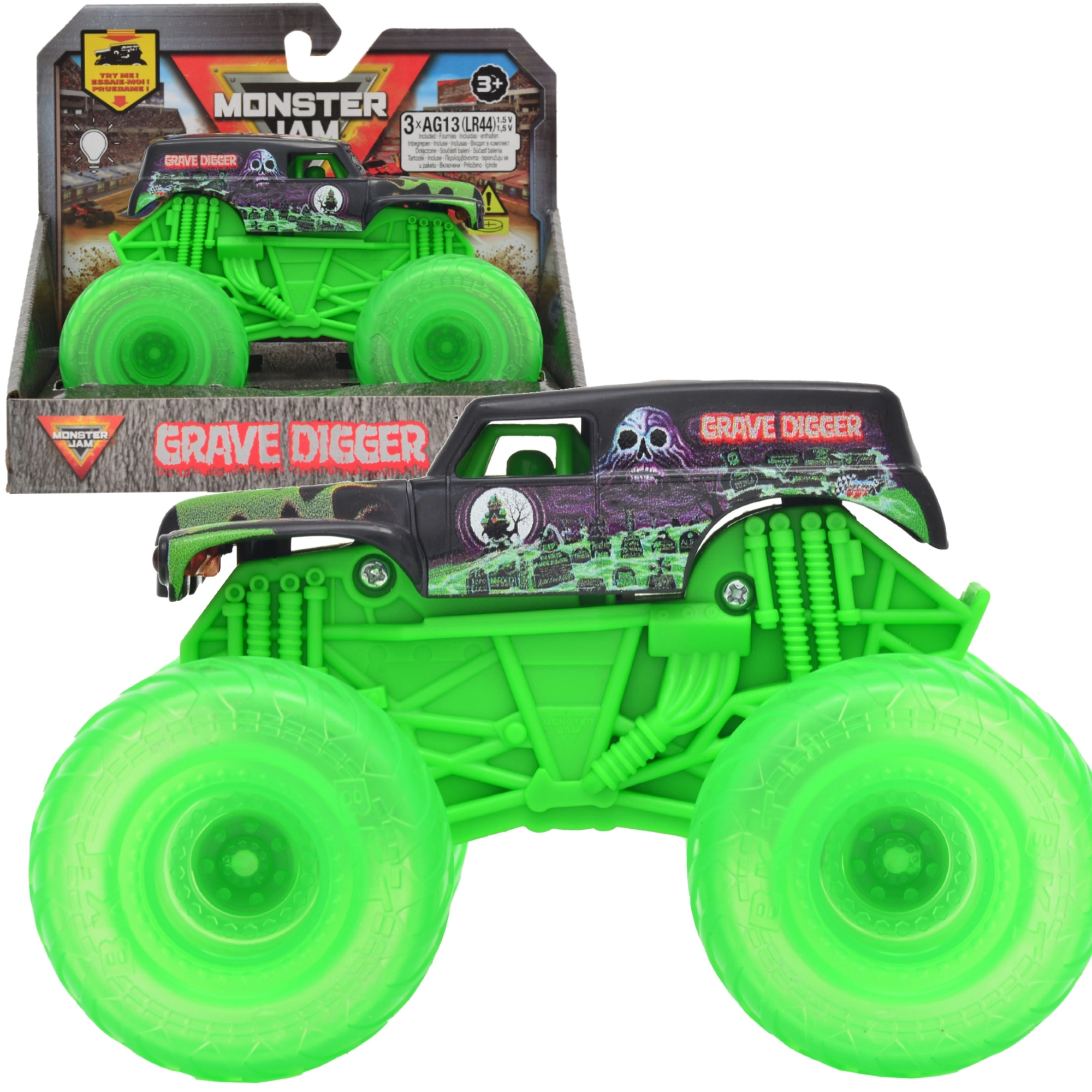Monster Jam auto s podsvícenými koly 1:43 GRAVE DIGGER