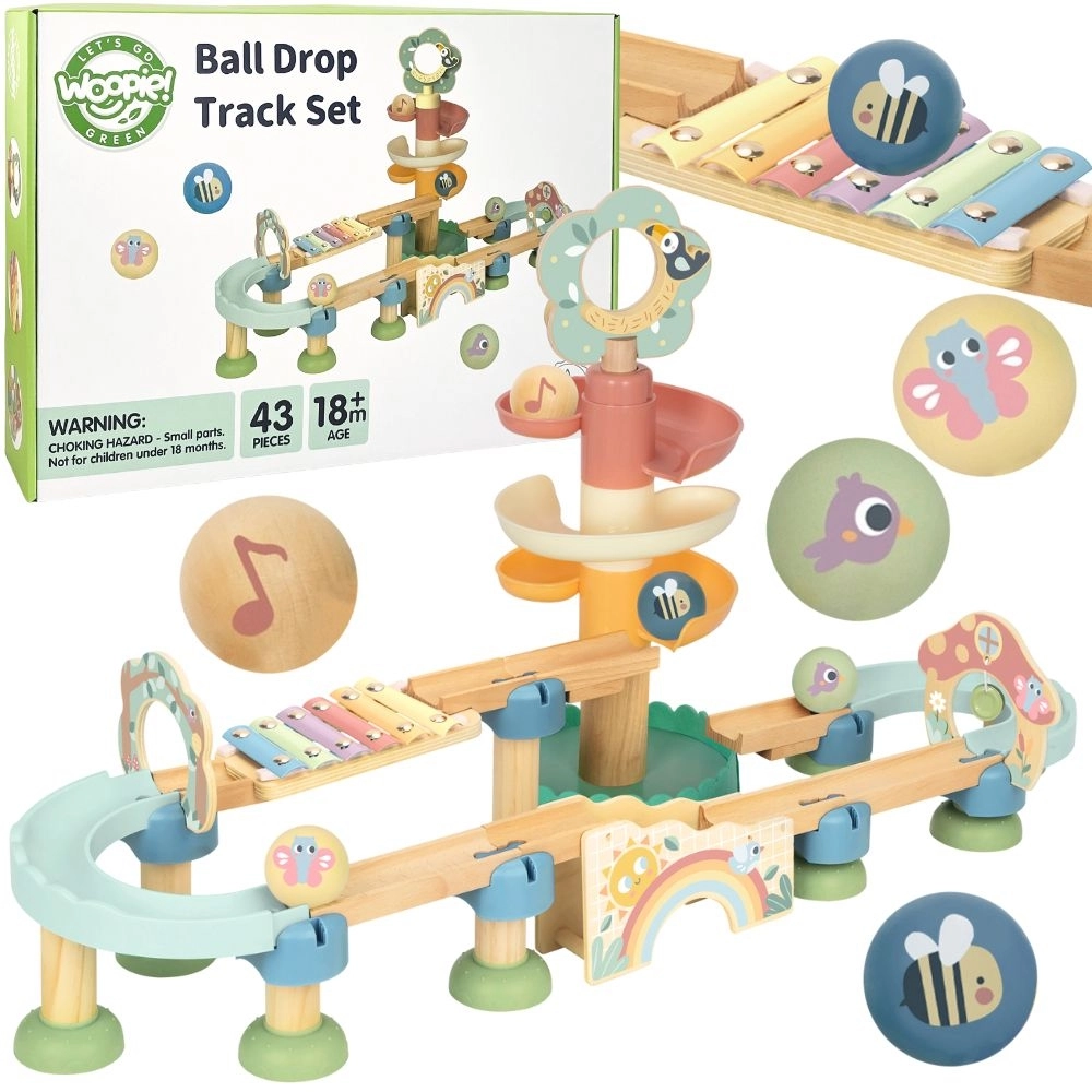 Woopie Green dřevěná kuličková dráha s hudebními efekty a xylofonem FSC