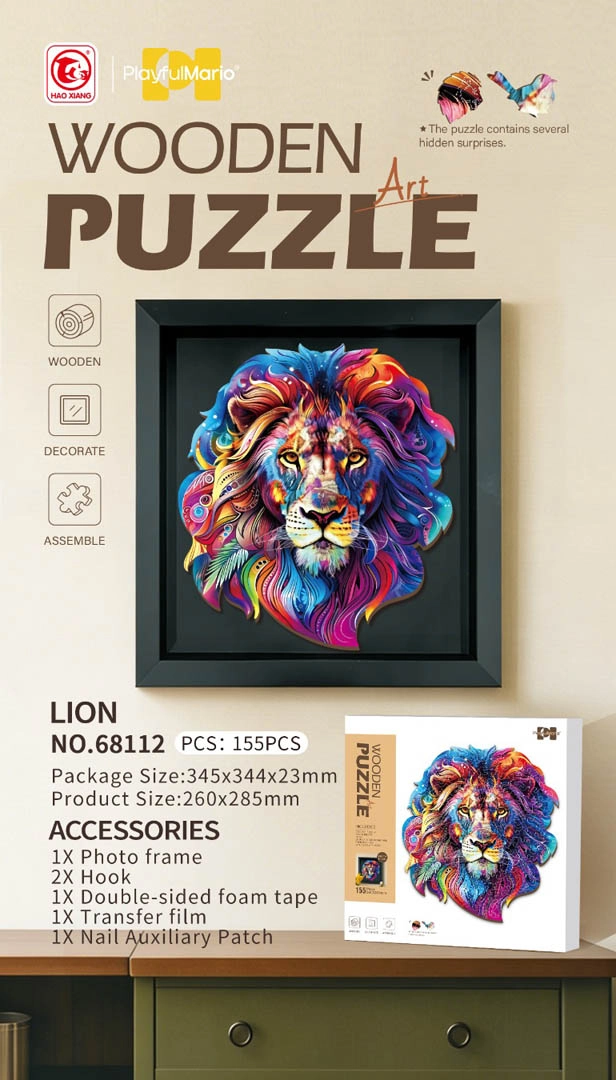 Dřevěné puzzle lev, 155 dílků