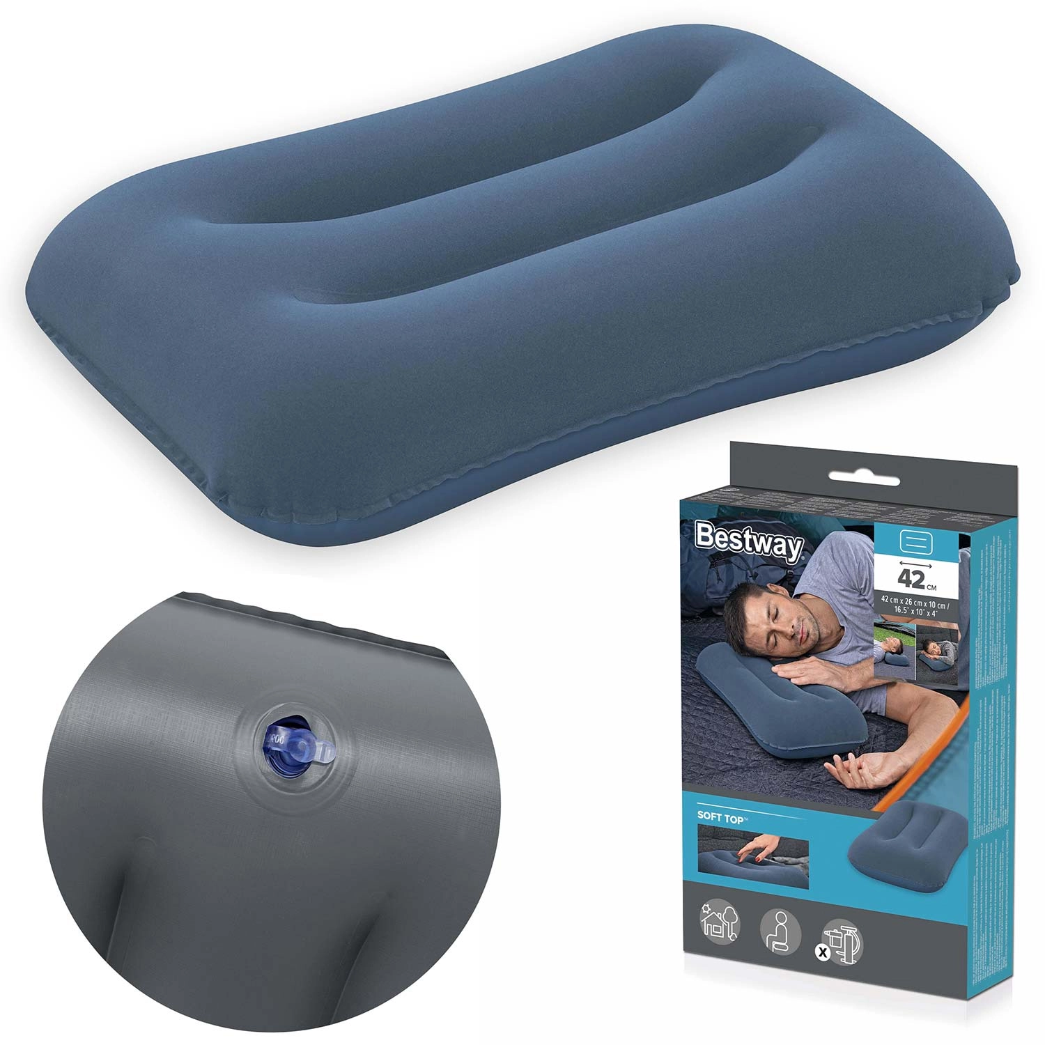Nafukovací sametová cestovní polštář 42 × 26 cm BESTWAY