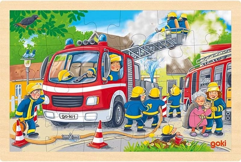 Puzzle na desce - Hasičský zásah, 24 dílků (Goki)