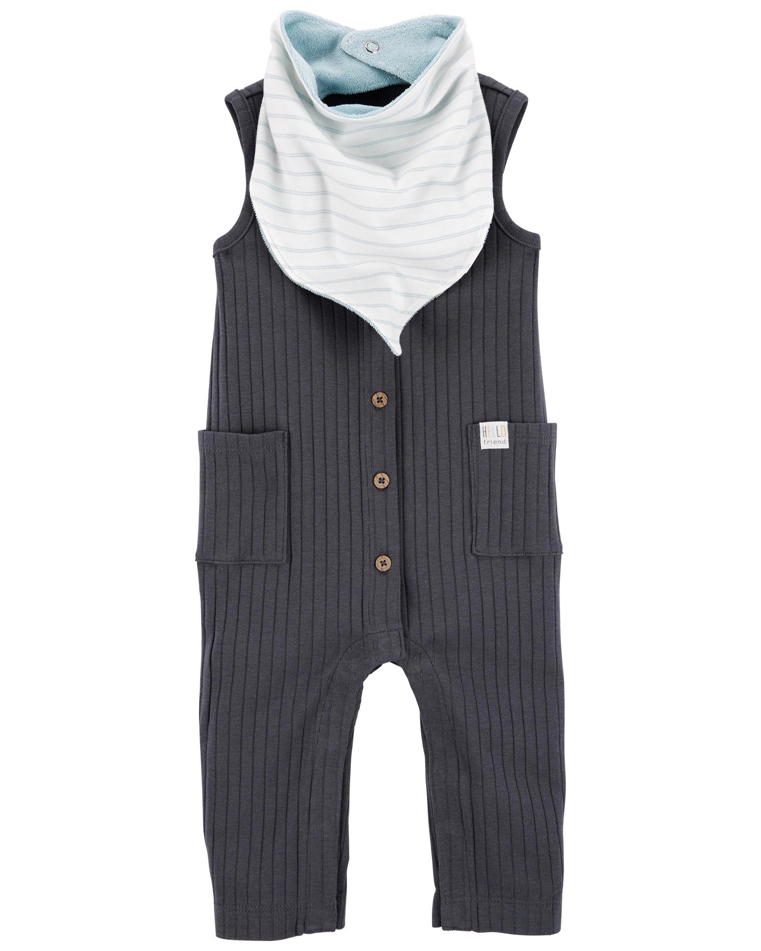 Carter’s 2dílný set: overal bez rukávů a bryndáček charcoal pro chlapečka