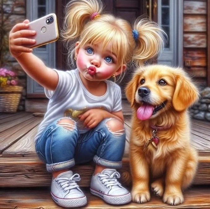 Norimpex malování podle čísel Selfie holčičky se psem 40 × 50 cm
