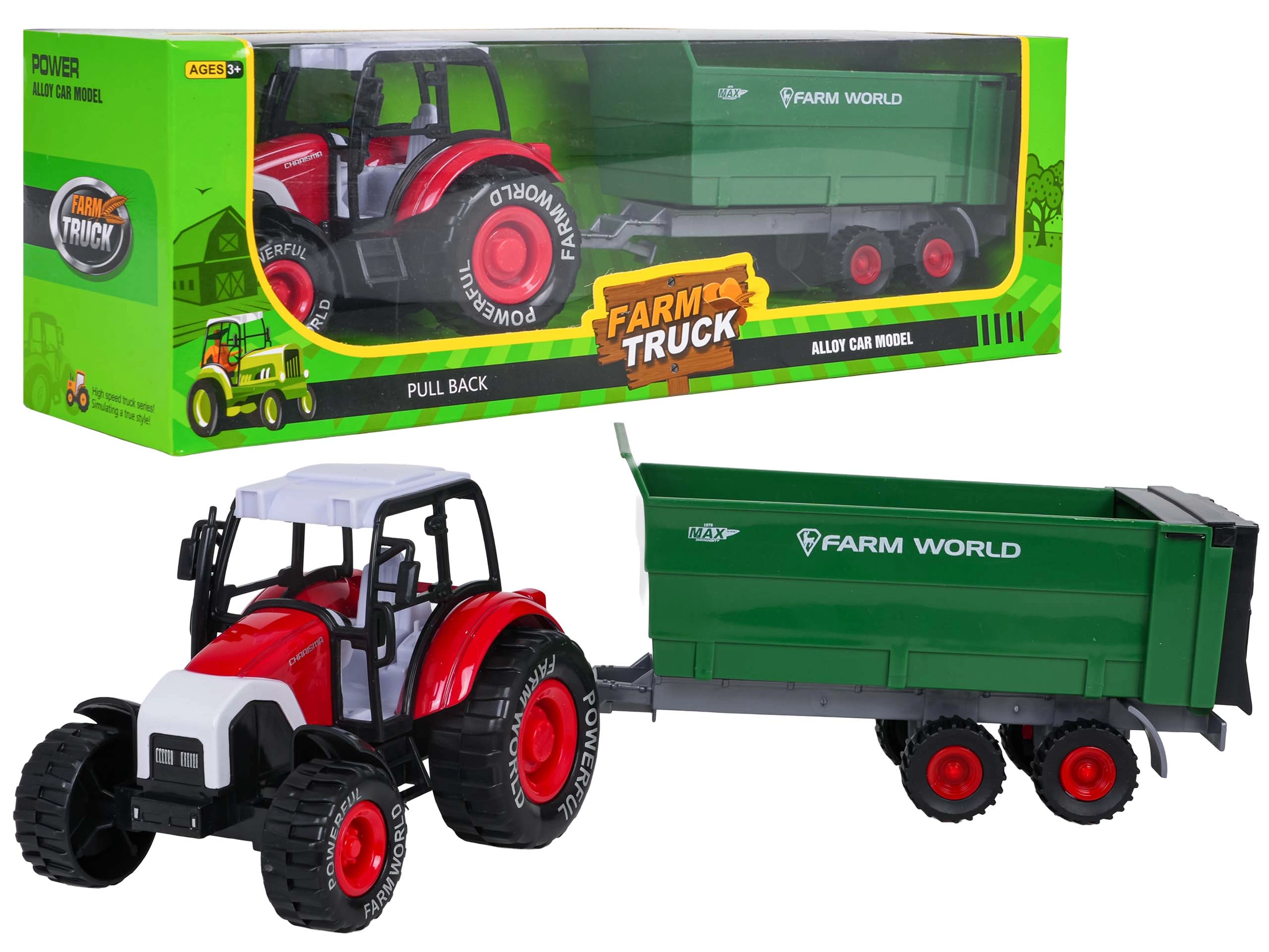 Kovový traktor s odpojitelným přívěsem na setrvačník