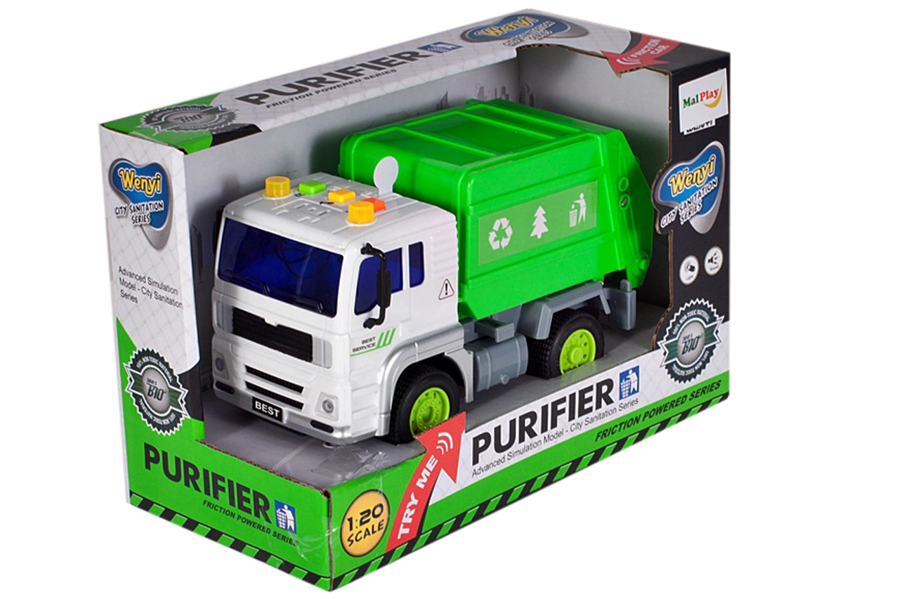 Popelářské auto s hudbou, světly a výtahem 1:20