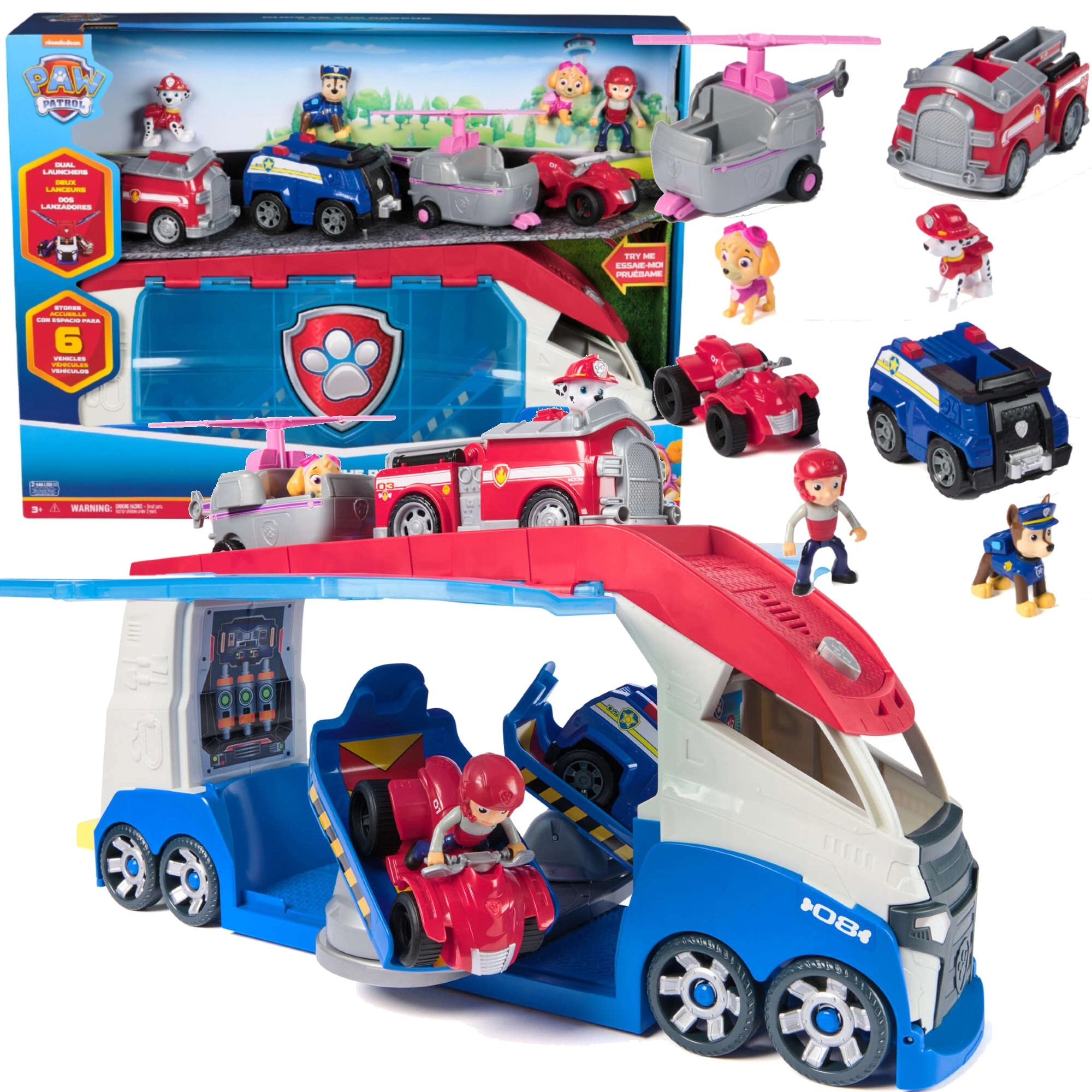 Paw Patrol velký patrolér se 4 vozidly se světlem a zvukem – Ryder, Chase, Marshall a Skye