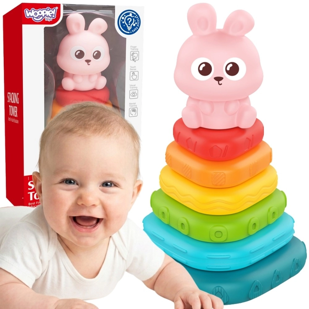 WOOPIE baby senzorická pyramida králíček – nasazovací věž 6m+